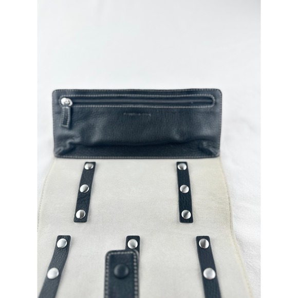 Levenger Black Leather Travel Jewelry Roll Wrap Case Tri-Fold Zipper Compartment - Picture 11 of 16